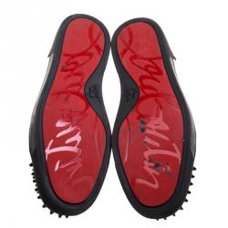 Pre Owned Christian Louboutin Monochrome Leather Lou Crystal Embellished Spikes Orlato Sneakers Size 42.5