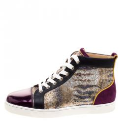 Pre Owned Christian Louboutin Mulitcolor Glitter Fabric and Leather High Top Sneakers Size 42