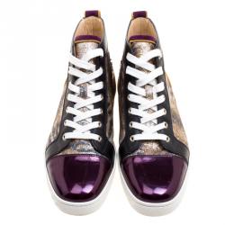Pre Owned Christian Louboutin Mulitcolor Glitter Fabric and Leather High Top Sneakers Size 42