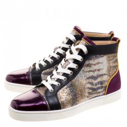 Pre Owned Christian Louboutin Mulitcolor Glitter Fabric and Leather High Top Sneakers Size 42