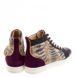 Pre Owned Christian Louboutin Mulitcolor Glitter Fabric and Leather High Top Sneakers Size 42