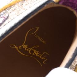 Pre Owned Christian Louboutin Mulitcolor Glitter Fabric and Leather High Top Sneakers Size 42