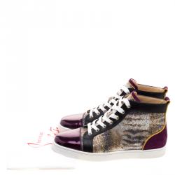 Pre Owned Christian Louboutin Mulitcolor Glitter Fabric and Leather High Top Sneakers Size 42