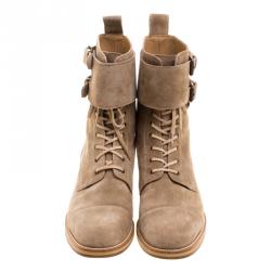 Christian Louboutin Beige Suede Toerless Lace Up Ankle Boots Size 42