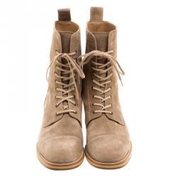 Christian Louboutin Beige Suede Toerless Lace Up Ankle Boots Size 42