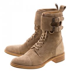 Christian Louboutin Beige Suede Toerless Lace Up Ankle Boots Size 42