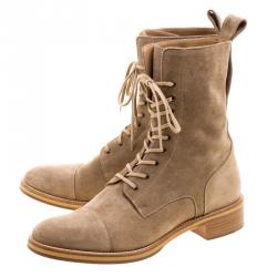 Christian Louboutin Beige Suede Toerless Lace Up Ankle Boots Size 42