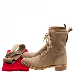 Christian Louboutin Beige Suede Toerless Lace Up Ankle Boots Size 42