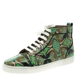 Pre Owned Christian Louboutin Multicolor Hand Painted Python Leather Inferno High Top Sneakers Size 42.5