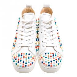 Pre Owned Christian Louboutin White Leather Louis Multicolor Spike High Top Sneakers Size 42