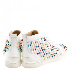 Pre Owned Christian Louboutin White Leather Louis Multicolor Spike High Top Sneakers Size 42