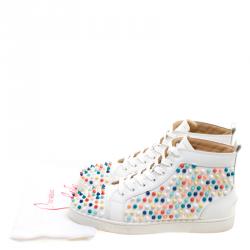 Pre Owned Christian Louboutin White Leather Louis Multicolor Spike High Top Sneakers Size 42