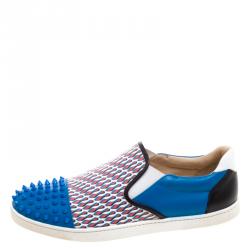 Pre Owned حذاء رياضي كريستيان لوبوتان نازابونتا سكيت جلد أزرق مدبب وطباعة لوبي  مقاس 42