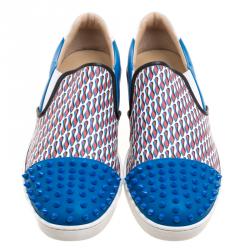 Pre Owned حذاء رياضي كريستيان لوبوتان نازابونتا سكيت جلد أزرق مدبب وطباعة لوبي  مقاس 42