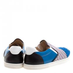 Pre Owned حذاء رياضي كريستيان لوبوتان نازابونتا سكيت جلد أزرق مدبب وطباعة لوبي  مقاس 42