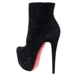 Pre Owned Christian Louboutin Black Suede Lady Daf Booty Platform Ankle Boots Size 37.5