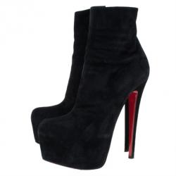 Pre Owned Christian Louboutin Black Suede Lady Daf Booty Platform Ankle Boots Size 37.5