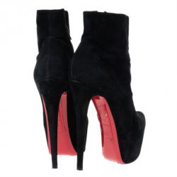 Pre Owned Christian Louboutin Black Suede Lady Daf Booty Platform Ankle Boots Size 37.5