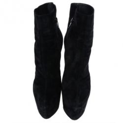Pre Owned Christian Louboutin Black Suede Lady Daf Booty Platform Ankle Boots Size 37.5