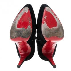 Pre Owned Christian Louboutin Black Suede Lady Daf Booty Platform Ankle Boots Size 37.5