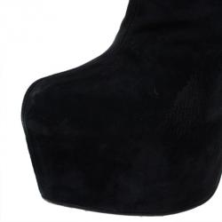 Pre Owned Christian Louboutin Black Suede Lady Daf Booty Platform Ankle Boots Size 37.5