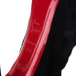 Pre Owned Christian Louboutin Black Suede Lady Daf Booty Platform Ankle Boots Size 37.5