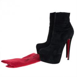 Pre Owned Christian Louboutin Black Suede Lady Daf Booty Platform Ankle Boots Size 37.5