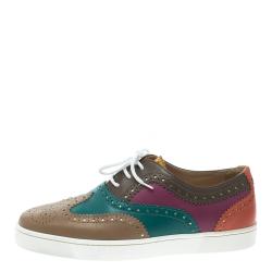 Christian Louboutin Multicolor Brogue Leather Golfito Wingtip Sneakers Size 41