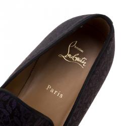 Christian Louboutin Black/Purple Printed Fabric Smoking Slippers Size 44