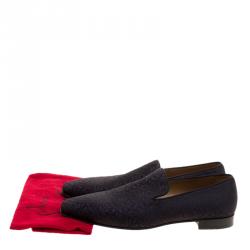 Christian Louboutin Black/Purple Printed Fabric Smoking Slippers Size 44