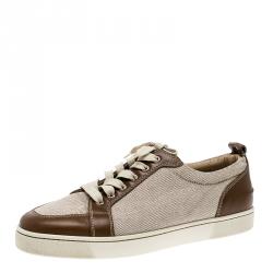 Christian Louboutin Beige/Brown Canvas and Leather Rantulow Sneakers Size 45
