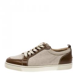 Christian Louboutin Beige/Brown Canvas and Leather Rantulow Sneakers Size 45