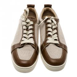 Christian Louboutin Beige/Brown Canvas and Leather Rantulow Sneakers Size 45