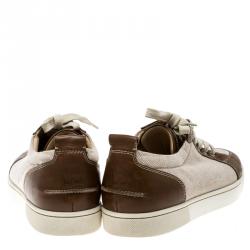 Christian Louboutin Beige/Brown Canvas and Leather Rantulow Sneakers Size 45