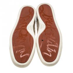 Christian Louboutin Beige/Brown Canvas and Leather Rantulow Sneakers Size 45
