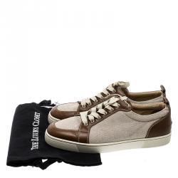 Christian Louboutin Beige/Brown Canvas and Leather Rantulow Sneakers Size 45