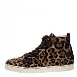 Pre Owned حذاء رياضي كريستيان لوبوتان مرتفع من أعلى رنتوز اورليتو شعر عجل فهد بيج مقاس 45