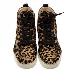 Pre Owned حذاء رياضي كريستيان لوبوتان مرتفع من أعلى رنتوز اورليتو شعر عجل فهد بيج مقاس 45