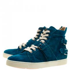 Christian Louboutin Blue Suede High Top Sneakers Size 45