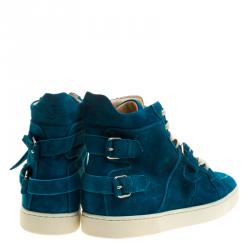 Christian Louboutin Blue Suede High Top Sneakers Size 45