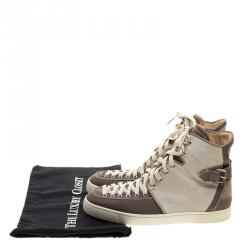 مملوكة مسبقًا حذاء رياضي كريستيان لوبوتان مرتفع من أعلى الفي كانفاس وجلدم سويدي بيج مقاس 45