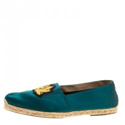 مملوكة مسبقًا Christian Louboutin Teal Green Satin Nanou Creast Espadrille Size 46