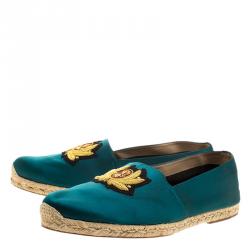مملوكة مسبقًا Christian Louboutin Teal Green Satin Nanou Creast Espadrille Size 46
