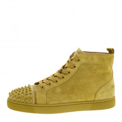 Pre Owned Christian Louboutin Green Suede Lou Spikes High Top Sneakers Size 42
