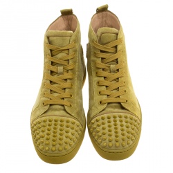 Pre Owned Christian Louboutin Green Suede Lou Spikes High Top Sneakers Size 42