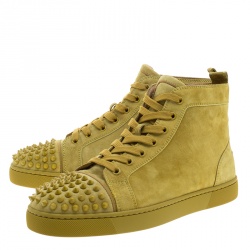 Pre Owned Christian Louboutin Green Suede Lou Spikes High Top Sneakers Size 42