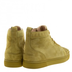 Pre Owned Christian Louboutin Green Suede Lou Spikes High Top Sneakers Size 42