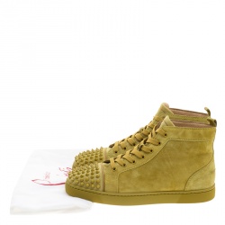 Pre Owned Christian Louboutin Green Suede Lou Spikes High Top Sneakers Size 42