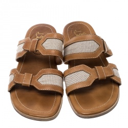 Christian Louboutin Brown Leather Ours Flat Mastic Sandals Size 43