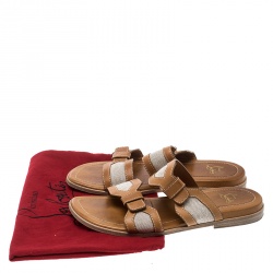 Christian Louboutin Brown Leather Ours Flat Mastic Sandals Size 43